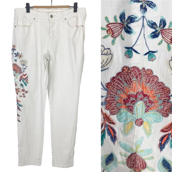 JESSICA SIMPSON Boho Embroidered Forever Rolled Ankle White Jeans 30 - Picture 2 of 14